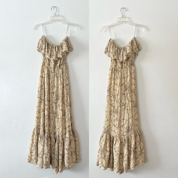 ODYLYNE Bohemian Ruffled Floral 100% Silk Maxi Strapless Dress - Picture 3 of 7